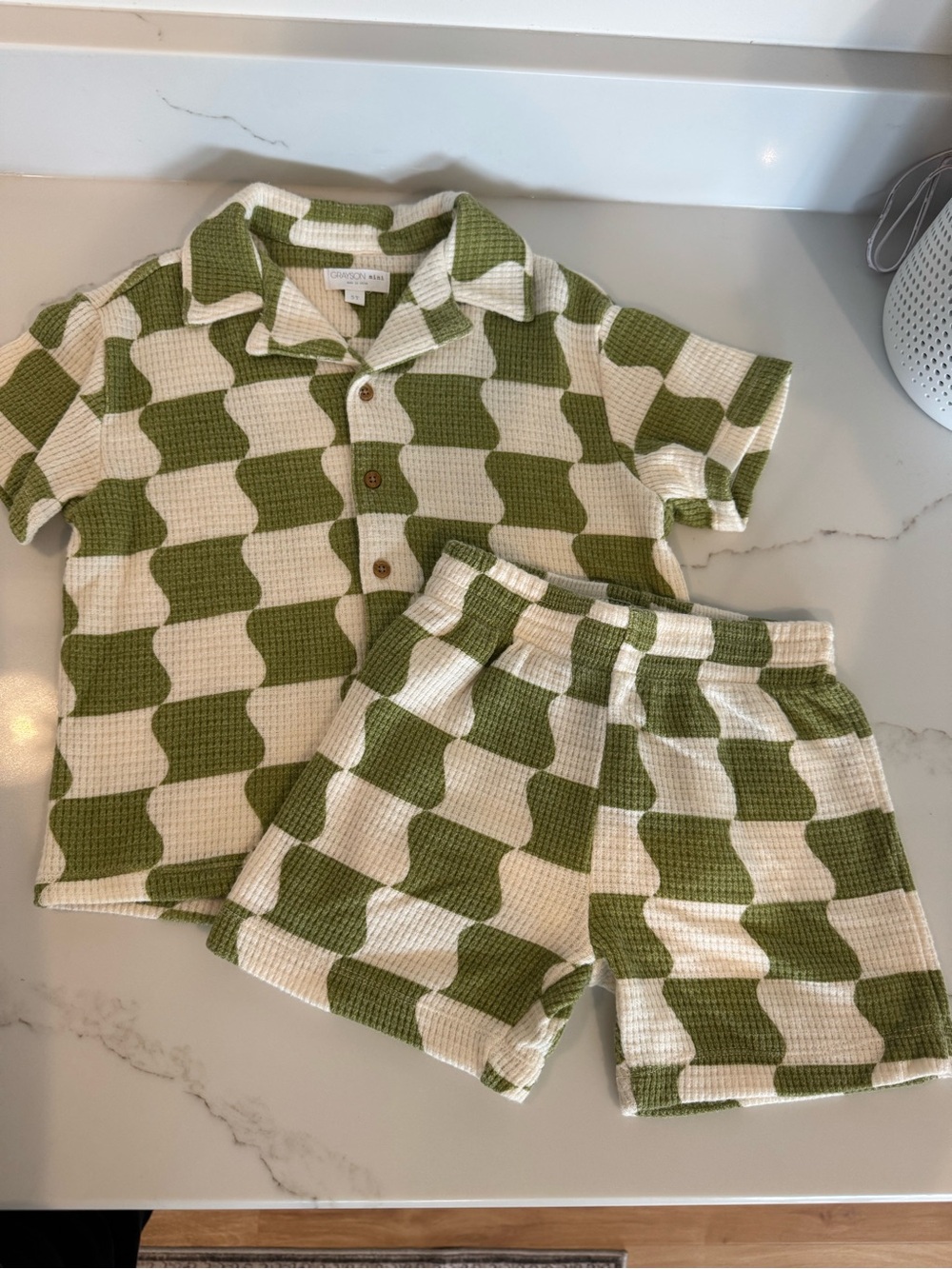 Kids Green and Cream Checker Knit Matching Set
